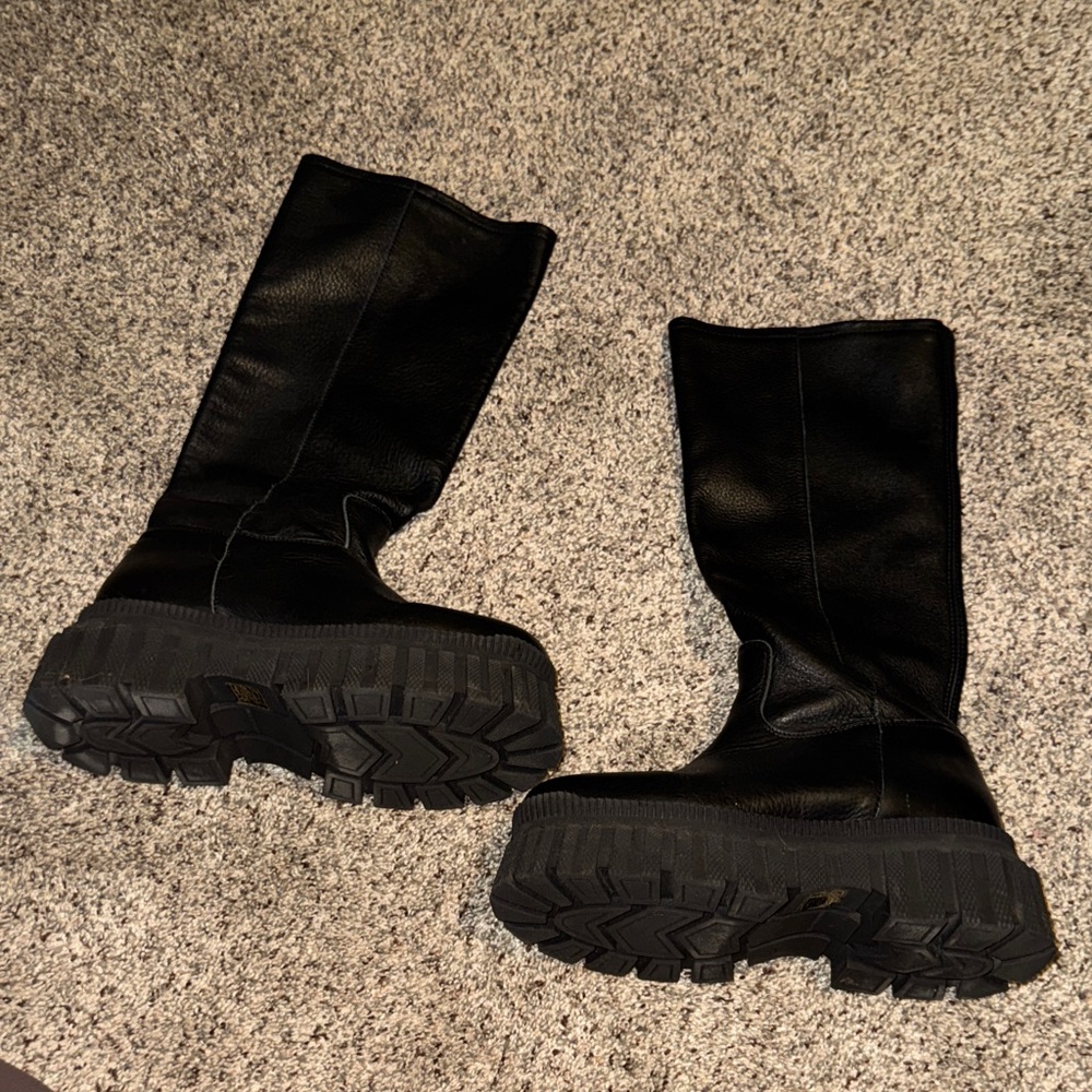 Leather Black Knee-High Boots